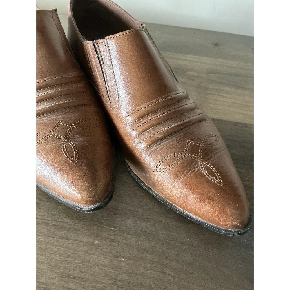 Ellemenno Womens Brown Leather Western Ankle Boots Booties Size 8.5‎